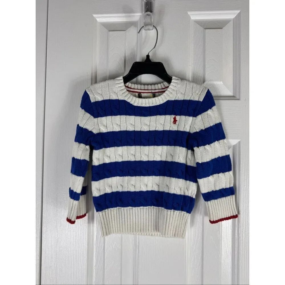 Polo Ralph Lauren Boys Striped Cable Knit Cotton Sweater Size 18m